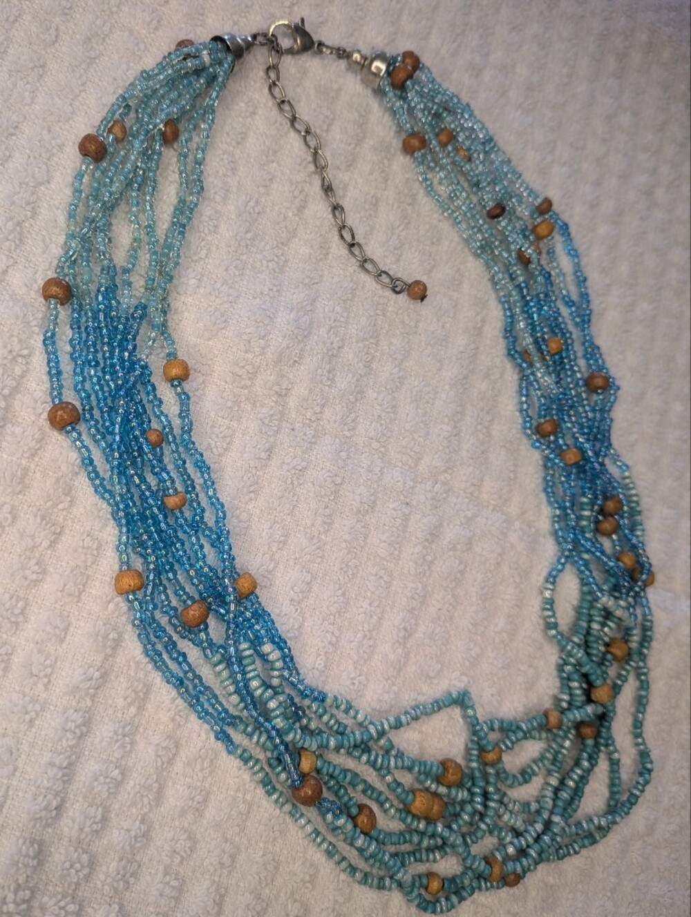 Multi Strand Sea Bead Necklace With Wood Accent Beads - Picture 4 of 9